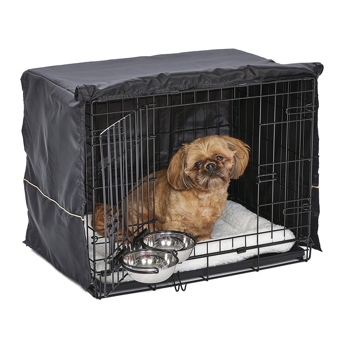 iCrate Dog Crate Starter Kit | 24-Inch Ideal for Small Dog Breeds (weighing 13 - 25 Pounds) || Includes Dog Crate Pet Bed 2 Dog Bowls & Dog Crate Cover (Black)