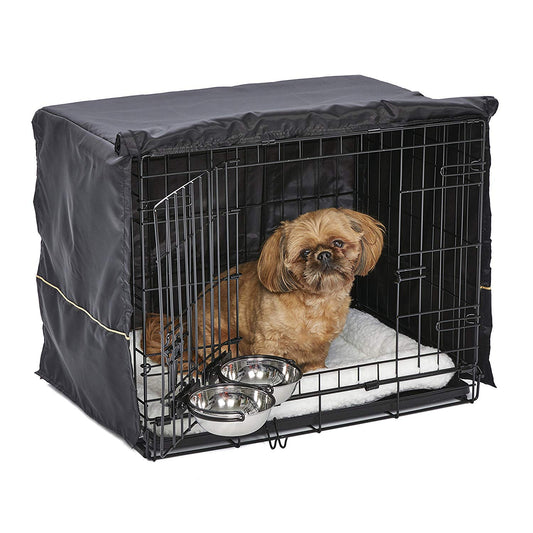 iCrate Dog Crate Starter Kit | 24-Inch Ideal for Small Dog Breeds (weighing 13 - 25 Pounds) || Includes Dog Crate Pet Bed 2 Dog Bowls & Dog Crate Cover (Black)