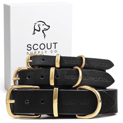 Classic Genuine Leather Dog Collar | Dog Collars for Medium Dogs Small Dogs Large Dogs & Extra Large Dog | Wide Dog Collar | Heavy Duty Dog Collar (Black Medium)