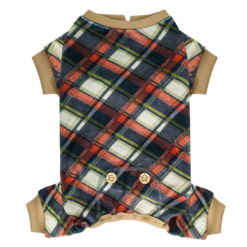 KYEESE Dog Pajamas Soft Dog Pajamas for Small Medium Dogs Stretchable Dog Onesie Velvet Checkered Dog Coat Comfy Dog Pjs Dog Apparel Dog Clothes Khaki XL