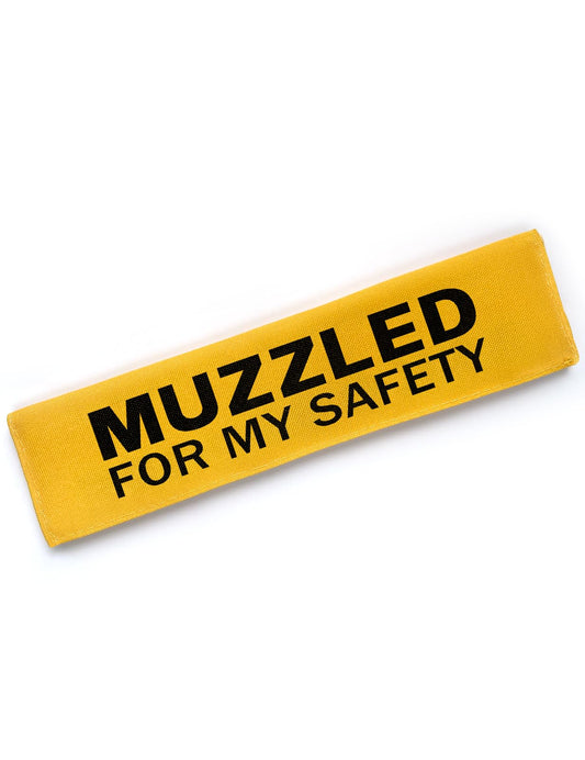 Cgvovgr Yellow Muzzled for My Safety Dog Leash Sleeve Funny Dog Tags Dog Leash Sleeve Wrap Alert Hanging ID Patch Tag Pet Dog Birthday Service Dog Leash Gift for Dog Owners