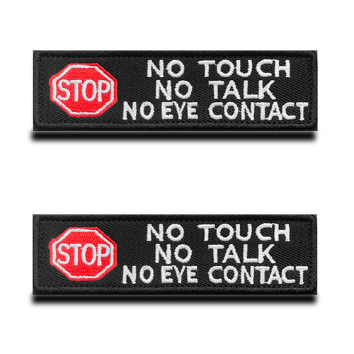 2 Packs Service Dog No Touch No Talk No Eye Contact Stop Warning Safe Dog Vests/Harnesses Patch Hook & Loop Embroidered Dog Badge Emblem for Service Dog Working Dog Guide Dog Animals